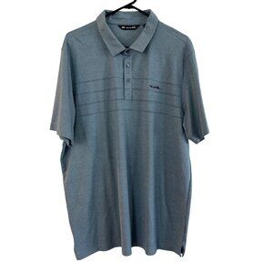 Travis Mathew Mens XXL Blue Polo Shirt Perforated Striped Design Casual Short Sl